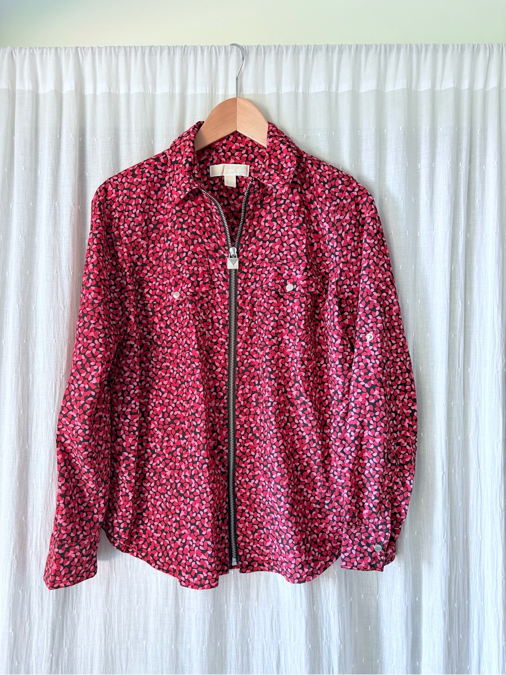 MICHAEL Michael Kors Black Jacket with Pink and Red Leaf Print